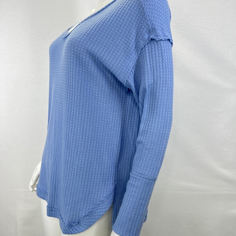 Vintage America Blue Thermal Long Sleeve Waffle Knit Top Pullover Medium - Picture 3 of 12